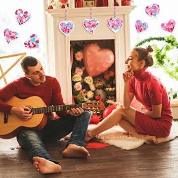 24 Pieces Valentine's Day Suncatcher Craft Kit, Tissue Paper Heart Suncatcher Craft Valentine's Day Window Art Kit with 18 Tissue Paper for Valentine's Day Mother's Day Craft DIY Spring Party Favor