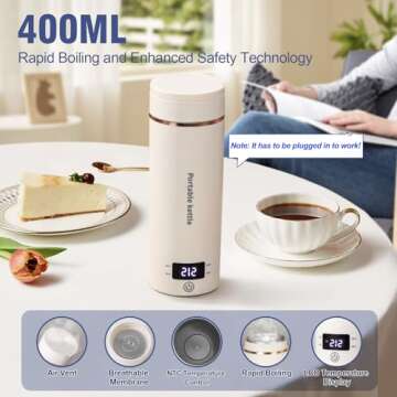 Travel Electric Kettle Portable Mini Kettle,Small Hot Water Boiler with 4 Temperature Settings,304 Stainless Steel,Fast Boiling Water with Auto Shut-Off and Boil Dry Protection (Beige, 400ML)