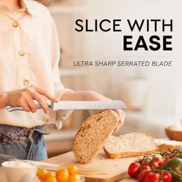 Zulay Kitchen Serrated Bread Knife - Ultra Sharp Stainless Steel Bread Knife for Homemade Bread, Cak...