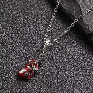 UNE DOUCE Spiderman Necklace Set, Red Spidey Charm Necklace with Silver Plating, Non-Tarnished Cable...