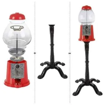 15” Gumball Machine with Stand and Coin Bank - Bubble Gum Machine Candy Dispenser Vending Machine with Glass Globe and Metal Base - Vintage Style Gum Ball Machine by Great Northern Popcorn (Red)