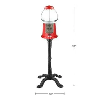 15” Gumball Machine with Stand and Coin Bank - Bubble Gum Machine Candy Dispenser Vending Machine with Glass Globe and Metal Base - Vintage Style Gum Ball Machine by Great Northern Popcorn (Red)