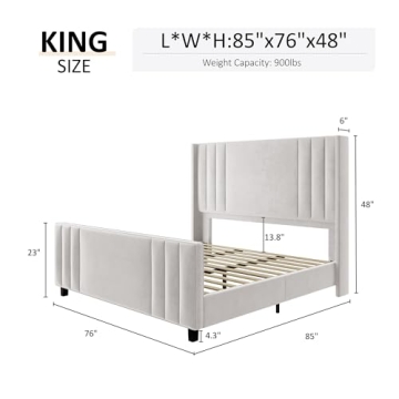 Elegant Velvet King Bed Frame with Tufted Design