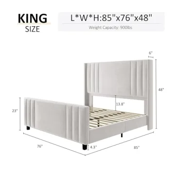 Elegant Velvet King Bed Frame with Tufted Design