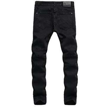 ZLZ Black Ripped Biker Jeans for Men Slim Fit, Men's Comfy Stretch Distressed Biker Jeans Pants Rock, Designer Jeans, Size 38