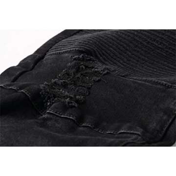 ZLZ Black Ripped Biker Jeans for Men Slim Fit, Men's Comfy Stretch Distressed Biker Jeans Pants Rock, Designer Jeans, Size 38