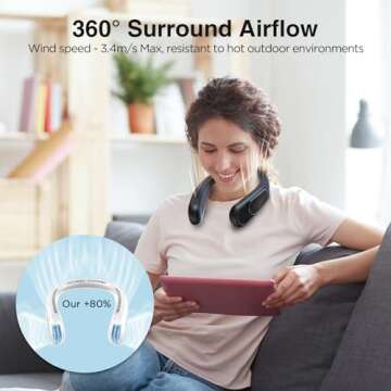 Hotsales Neck Fan, Hands Free Bladeless Neck Fans Portable Rechargeable, 6000 mAh Battery Operated Wearable Personal Fan, Cooling Neck Fan, 3 Speeds, USB Fan Gifts for Men, Women, Travel, Outdoor