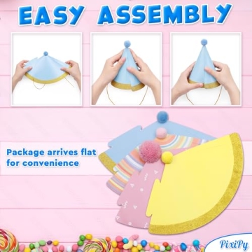 PixiPy Birthday Party Hats - 10 pc Colorful Celebration Headwear