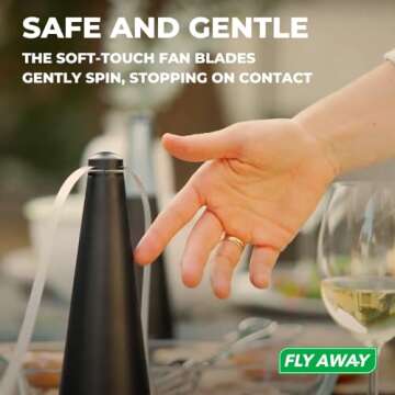 Fly Away - 2 Pack Fly Fans for Tables, Indoor or Outdoor Use, Ideal for Restaurants, BBQs, Events. Deter Flies, Wasps, Bees, Moscas, and Bugs. Battery Operated with Tabletop and Hanging Hook Option.