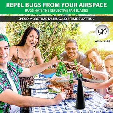 Fly Away - 2 Pack Fly Fans for Tables, Indoor or Outdoor Use, Ideal for Restaurants, BBQs, Events. Deter Flies, Wasps, Bees, Moscas, and Bugs. Battery Operated with Tabletop and Hanging Hook Option.