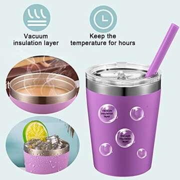 4 Set Toddler Cups with Straws and Lids Stainless Steel Kids Cups Insulated Kids Cups Spill Proof Double Wall Vacuum Kid Tumbler Cups for Boys Girls Sippy Drinking 8 oz (Green, Orange, Pink, Purple)