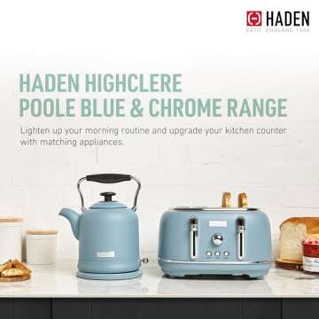 Haden Highclere Vintage Retro 1.5 Liter/6 Cup Capacity Innovative Cordless Electric Stainless Steel Tea Pot Kettle with 360 Degree Base, Pool Blue