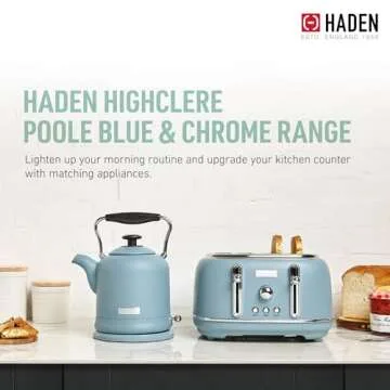 Haden Highclere Vintage Retro 1.5 Liter/6 Cup Capacity Innovative Cordless Electric Stainless Steel Tea Pot Kettle with 360 Degree Base, Pool Blue