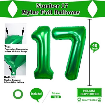 40 Inch Giant Green 17 Balloons Number Set for 17th Birthday Decorations
