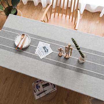 ColorBird Farmhouse Rectangle Tablecloth, Striped Cotton Linen Table Cloth 55 x 86 Inch Fabric Gray Thick Washable Dinning Table Cover for Kitchen Tabletop Outdoor Picnic