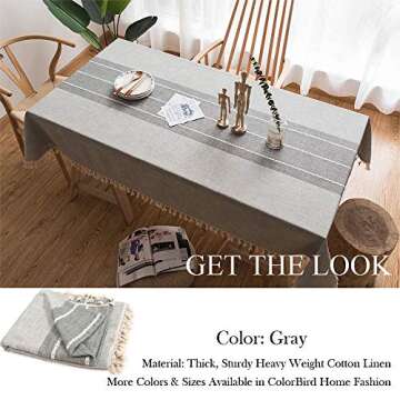 ColorBird Farmhouse Rectangle Tablecloth, Striped Cotton Linen Table Cloth 55 x 86 Inch Fabric Gray Thick Washable Dinning Table Cover for Kitchen Tabletop Outdoor Picnic