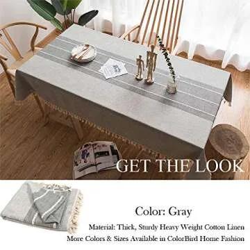 ColorBird Farmhouse Rectangle Tablecloth, Striped Cotton Linen Table Cloth 55 x 86 Inch Fabric Gray Thick Washable Dinning Table Cover for Kitchen Tabletop Outdoor Picnic