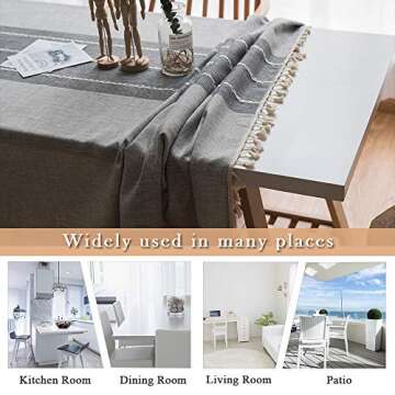ColorBird Farmhouse Rectangle Tablecloth, Striped Cotton Linen Table Cloth 55 x 86 Inch Fabric Gray Thick Washable Dinning Table Cover for Kitchen Tabletop Outdoor Picnic