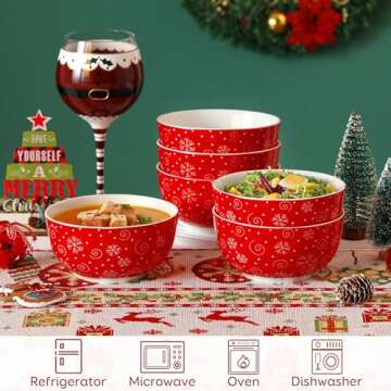 VEWEET Christmas Cereal Bowls Set of 6, 24 OZ Soup Bowls for Kitchen, Ceramic Bowls Set for Cereal, Soup, Rice, Snacks, Microwave & Dishwasher Safe, Series Christmas Tree