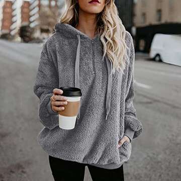 American Trends Womens Fuzzy Hoodies Athletic Cozy Fluffy Hoodie Pullover for Women Comfy Fleece Hooded Sweatshirt Light Grey M