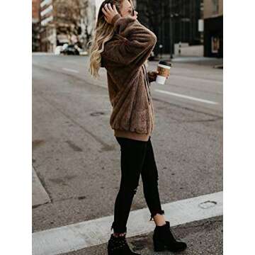 American Trends Womens Fuzzy Hoodies Athletic Cozy Fluffy Hoodie Pullover for Women Comfy Fleece Hooded Sweatshirt Light Grey M