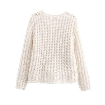 Zhiyouni Women's Cropped Cardigan Sweater Long Sleeves Button Down Chunky Knitted Coat(Beige-L)