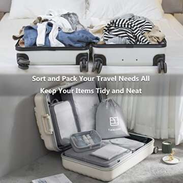 TianZong 7-piece Set Packing Cubes, Travel Bags for Luggage, Packing Organizers with Shoe Bag (Grey ...