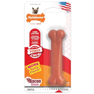 Nylabone Power Chew Classic Bone Chew Toy for Dogs, Durable Dog Toys for Aggressive Chewers, Bacon F...