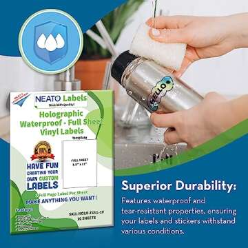 Holographic Vinyl Sticker Paper - 10 Sheets - Self-Adhesive, Waterproof, Tear-Resistant Custom Label...