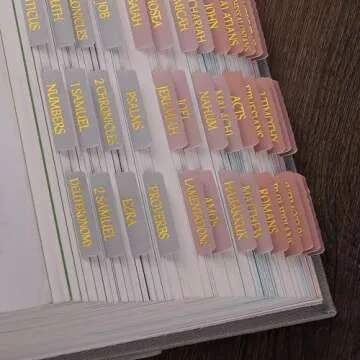 Thinkor Reposition Gold Foil Laminated Bible Tabs, Large Print Stickers, Easy to Read and Apply Bible Tabs for Women and Man (Pearl Gold Foil)