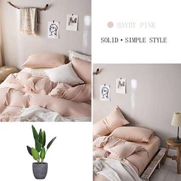 ROOMLIFE Blush Pink Duvet Cover Girls Woman Aesthetic Bedding King Size Hotel Cozy Microfiber Comfor...