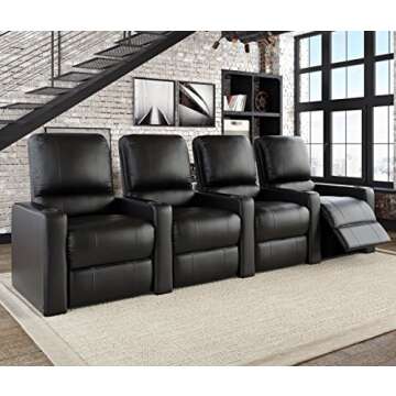 Octane Seating Octane Charger XS300 Leather Home Theater Recliner Set (Row of 4), Black