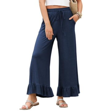 EVALESS Womens Wide Leg Pants Fashion 2025 Spring Summer Trendy Trousers High Waisted Casual Flowy C...