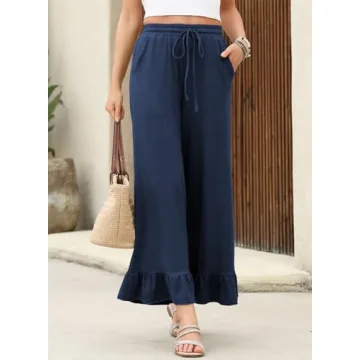 EVALESS Womens Wide Leg Pants Trendy High Waisted Culottes