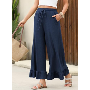 EVALESS Womens Wide Leg Pants Trendy High Waisted Culottes