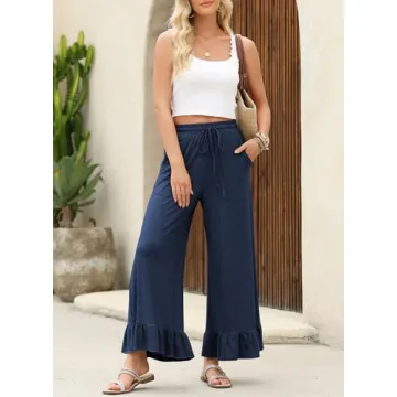EVALESS Womens Wide Leg Pants Trendy High Waisted Culottes