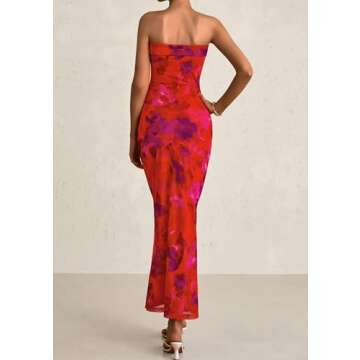 PRETTYGARDEN Womens Summer Printed Tube Maxi Dress - Elegant Floral Rust Red