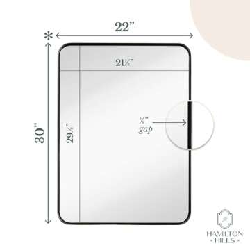 Hamilton Hills 22x30 inch Metal Black Frame Mirror for Bathroom | Brushed Rectangular Rounded Corner Vanity | 2" Deep Set Design Large Wall Mirrors Decorative | Hangs Horizontal and Vertical