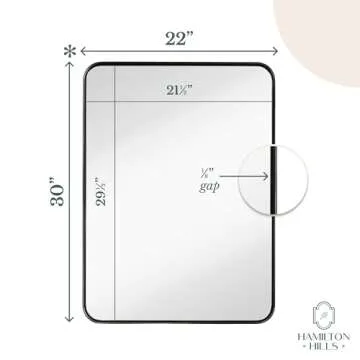 Hamilton Hills 22x30 inch Metal Black Frame Mirror for Bathroom | Brushed Rectangular Rounded Corner Vanity | 2" Deep Set Design Large Wall Mirrors Decorative | Hangs Horizontal and Vertical