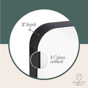 Hamilton Hills 22x30 inch Metal Black Frame Mirror for Bathroom | Brushed Rectangular Rounded Corner Vanity | 2" Deep Set Design Large Wall Mirrors Decorative | Hangs Horizontal and Vertical