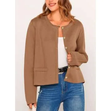 PRETTYGARDEN Women's 2024 Winter Cardigan Sweaters Button Down Open Front Long Sleeve Knit Cardigans Shirt Trendy Outerwear (Khaki,X-Large)