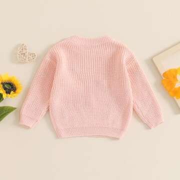 Pivanzore Baby Girl Boy Toddler Knit Sweater Cute Flower Round Neck Long Sleeve Pullover Oversized Sweatshirt Winter Warm Top (Floral Pink, 9-12 Months)