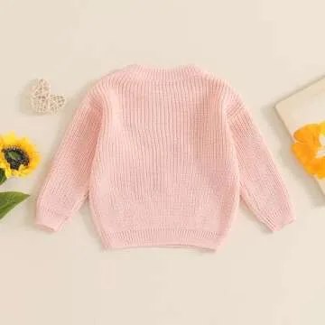 Pivanzore Baby Girl Boy Toddler Knit Sweater Cute Flower Round Neck Long Sleeve Pullover Oversized Sweatshirt Winter Warm Top (Floral Pink, 9-12 Months)