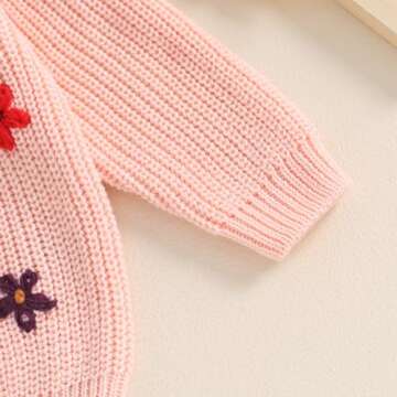 Pivanzore Baby Girl Boy Toddler Knit Sweater Cute Flower Round Neck Long Sleeve Pullover Oversized Sweatshirt Winter Warm Top (Floral Pink, 9-12 Months)