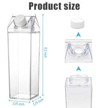 2 Pack 17oz Milk Carton Water Bottle, Reusable Square Plastic Milk Bottles, Portable Clear Milk Cart...