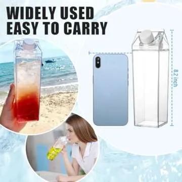 2 Pack 17oz Milk Carton Water Bottle, Reusable Square Plastic Milk Bottles, Portable Clear Milk Carton Container, Leakproof Coffee Juice Tea Jug for Outdoor Sports Travel Camping
