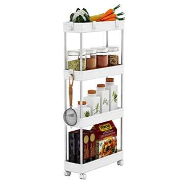 MELDEVO 4 Tier Slim Storage Cart Mobile Shelving Unit Organizer Slide Out Storage Rolling Utility Ca...