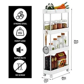 MELDEVO 4 Tier Slim Storage Cart Mobile Shelving Unit