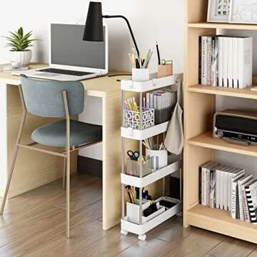 MELDEVO 4 Tier Slim Storage Cart Mobile Shelving Unit
