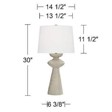Possini Euro Design Claire 30" Tall Large Mid Century Modern Farmhouse Rustic Coastal End Table Lamp White Beige Living Room Bedroom Bedside Nightstand House Office Home Reading Fabric Shade